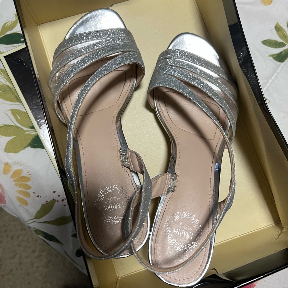 Silver Sparkly Slingback Heeled Sandals size 6.5